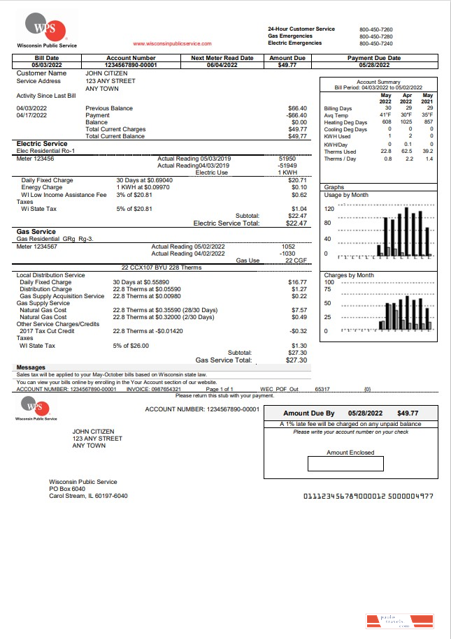 USA WPS utility bill template in Word and PDF format